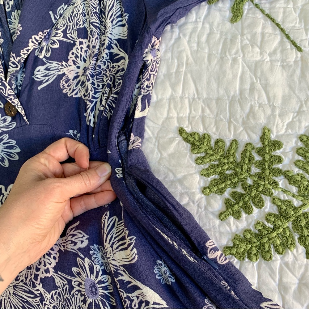 Free People Blue Hawaii Washed Blue Floral Print Short Sleeve Mini Dress - Picture 13 of 16